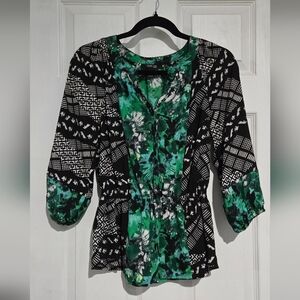 Black & Green Mixed Pattern Women's Blouse | Style & Co | Size PP